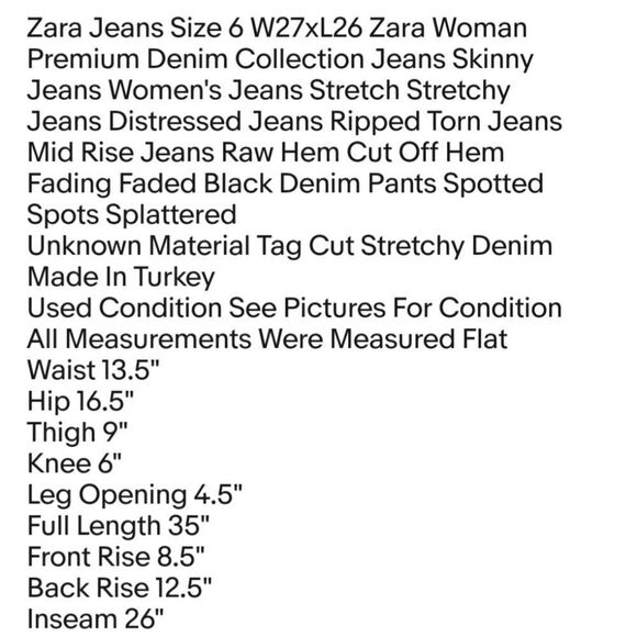 Zara Jeans Size 6 W27xL26 Zara Woman Premium Denim Collection Jeans Skinny Jeans - Picture 2 of 7